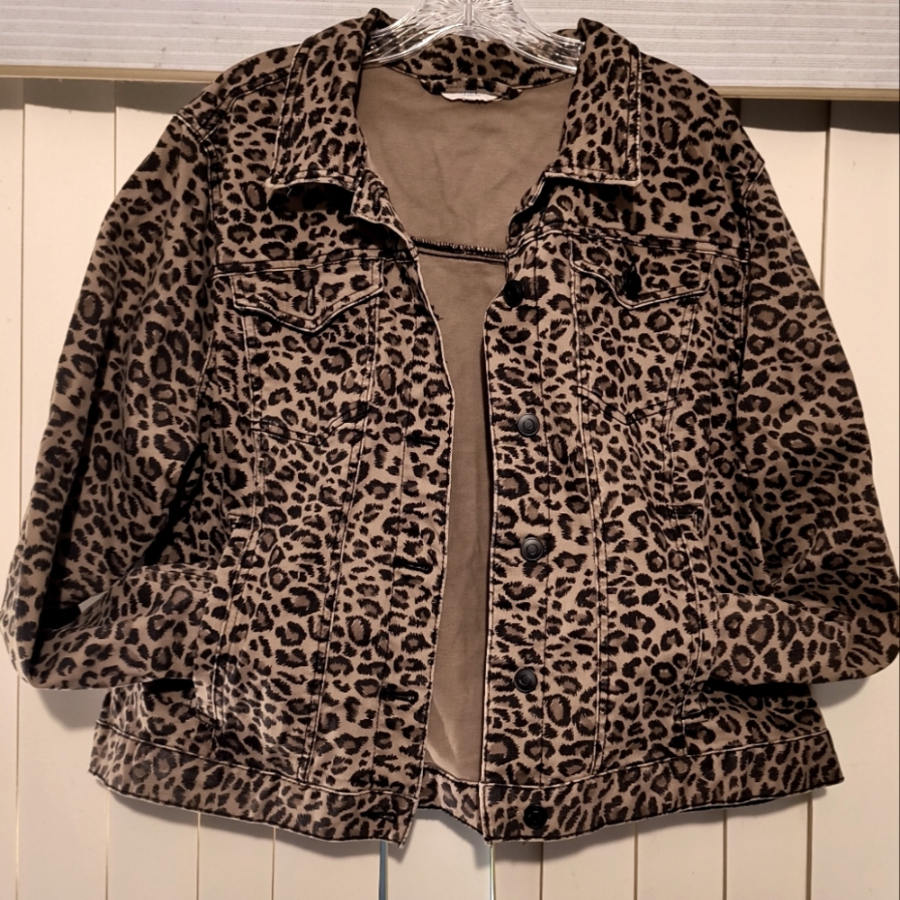 🖤 leopard cropped denim jacket